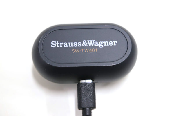 Strauss and Wagner TW401 True Wireless Earbuds logo USB C charger