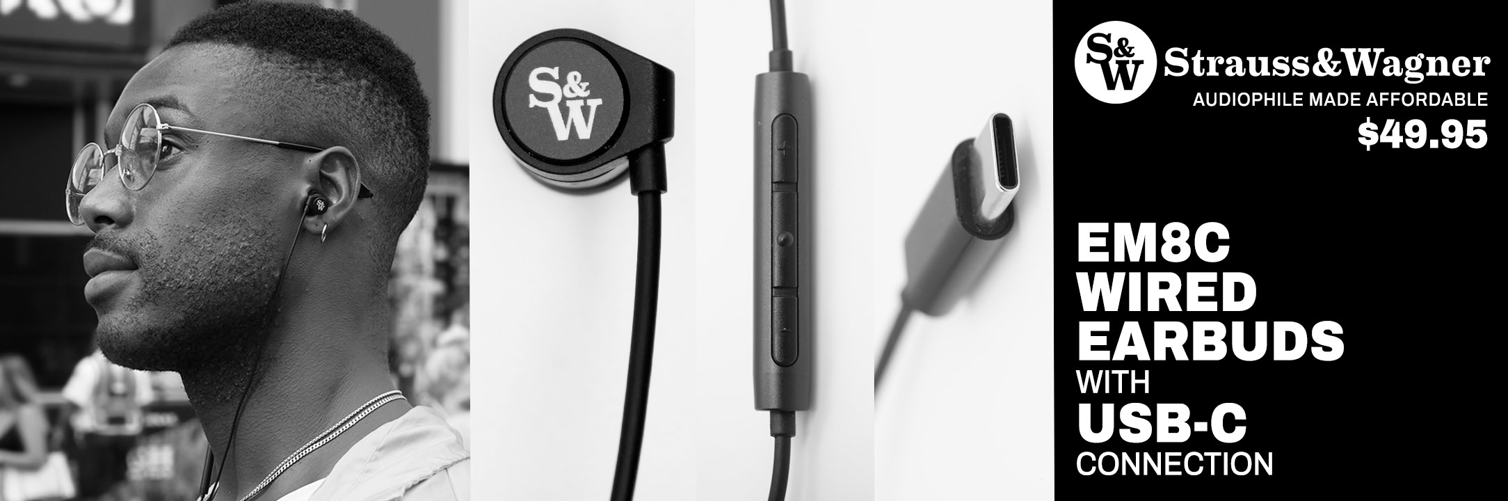 strauss and wagner em8c wired earbuds with usb-c connection